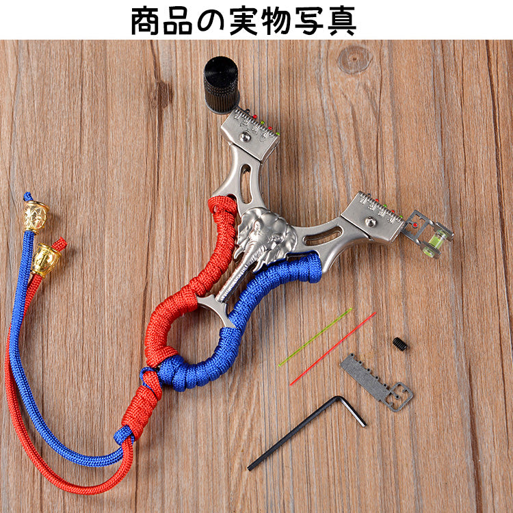 パチンコ 動物撃退器 象のレリーフ 2色リボン束 合金の弓 手ブレ防止カバー おもちゃトレーニング アウトドア ターゲットゲーム 狩猟 練習用 パチンコ銃 アウトドア玩具 セット 害獣・害虫対策器 くまよけ道具 熊対策 グッズ