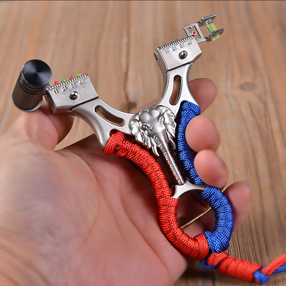 パチンコ 動物撃退器 象のレリーフ 2色リボン束 合金の弓 手ブレ防止カバー おもちゃトレーニング アウトドア ターゲットゲーム 狩猟 練習用 パチンコ銃 アウトドア玩具 セット 害獣・害虫対策器 くまよけ道具 熊対策 グッズ